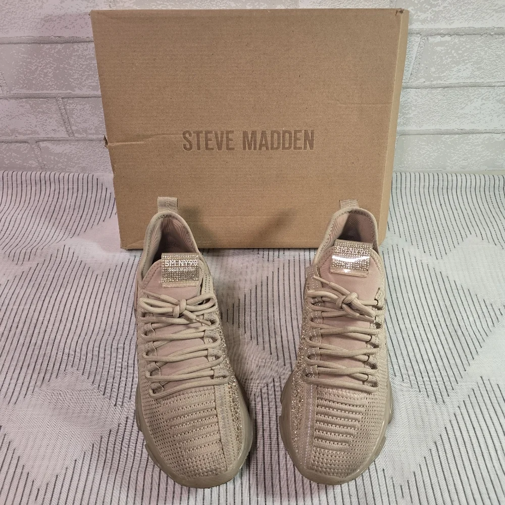 Steve Madden Women's Maxima Glam Beige Sneakers size 9 Used w/ Box